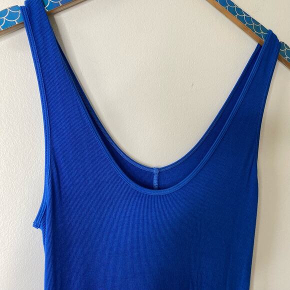 ENZA COSTA Blue Ribbed Knit Tank Midi Dress Soft Stretch Silk Blend Size Large - Picture 5 of 12